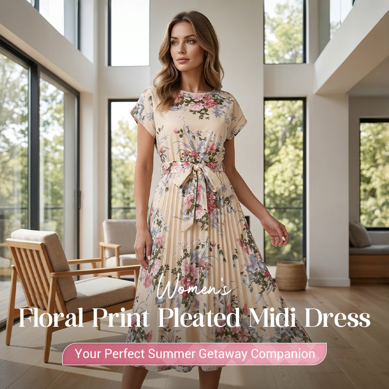 Vestido midi plisado de mujer con estampado floral