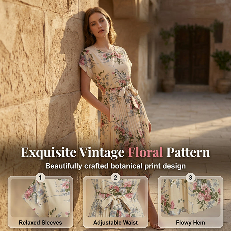 Vestido midi plisado de mujer con estampado floral
