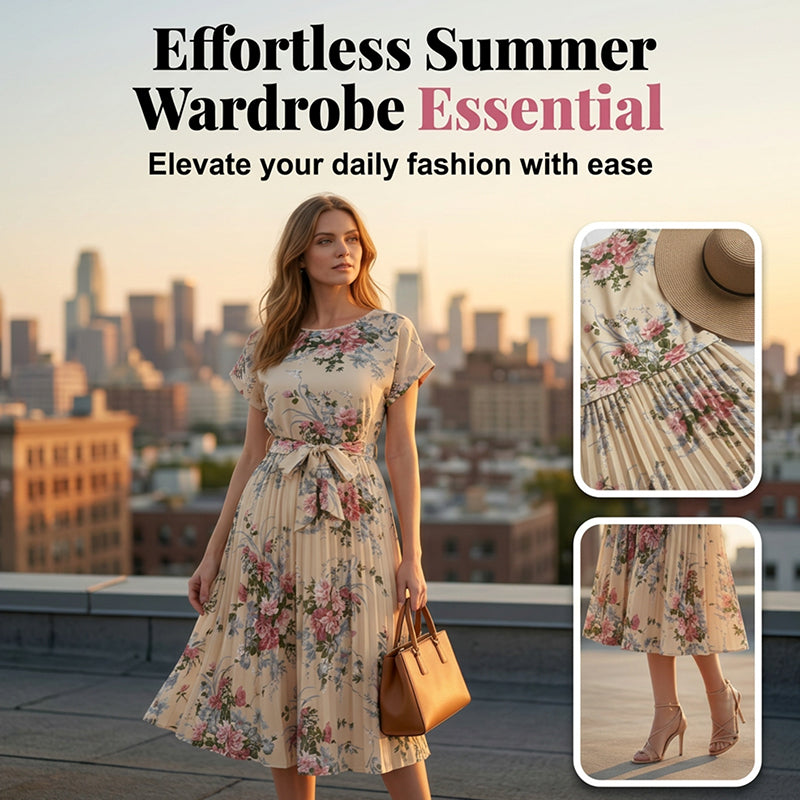 Vestido midi plisado de mujer con estampado floral