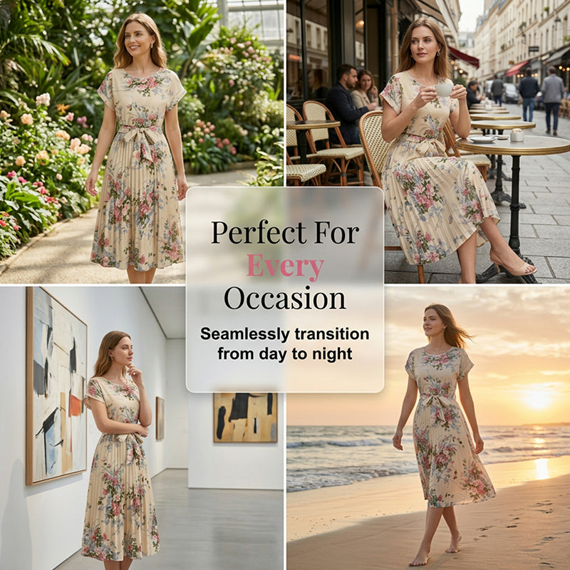 Vestido midi plisado de mujer con estampado floral