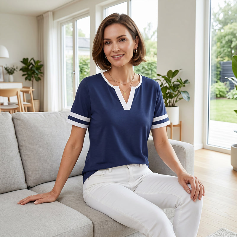 T-shirt da donna a maniche corte con blocchi di colore