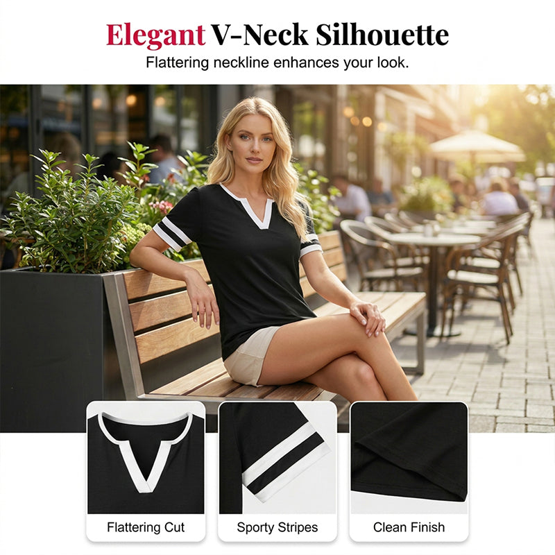 T-shirt da donna a maniche corte con blocchi di colore