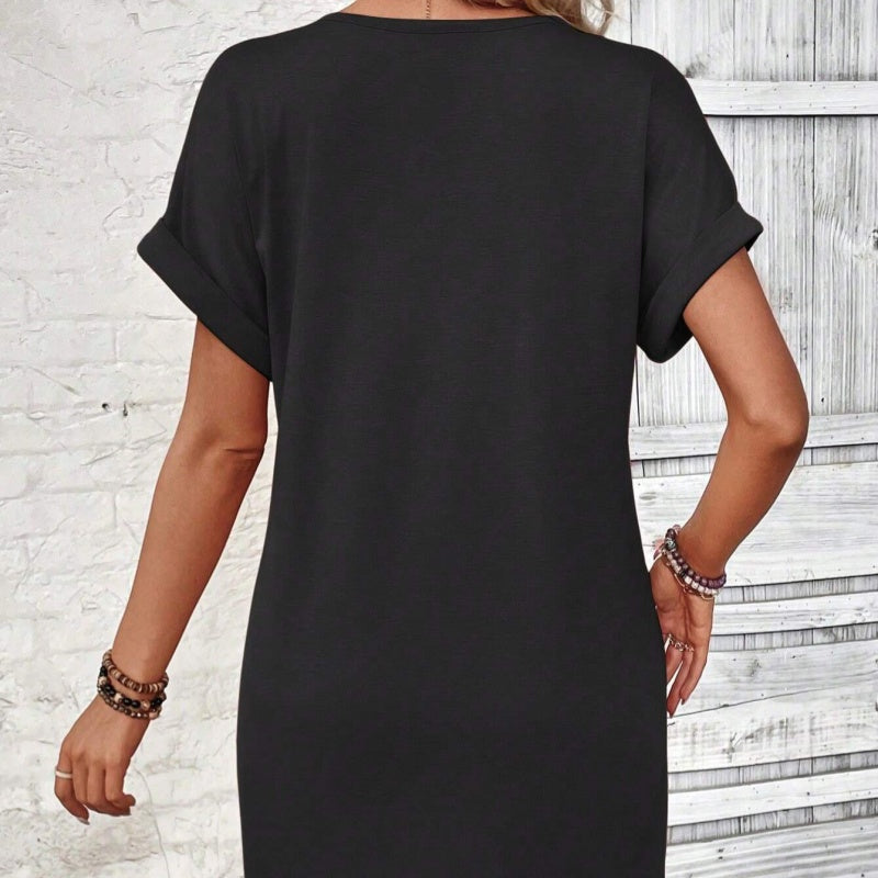 Vestidos de moda para mujer, lisos, con botones, cuello de pico y mangas remangadas