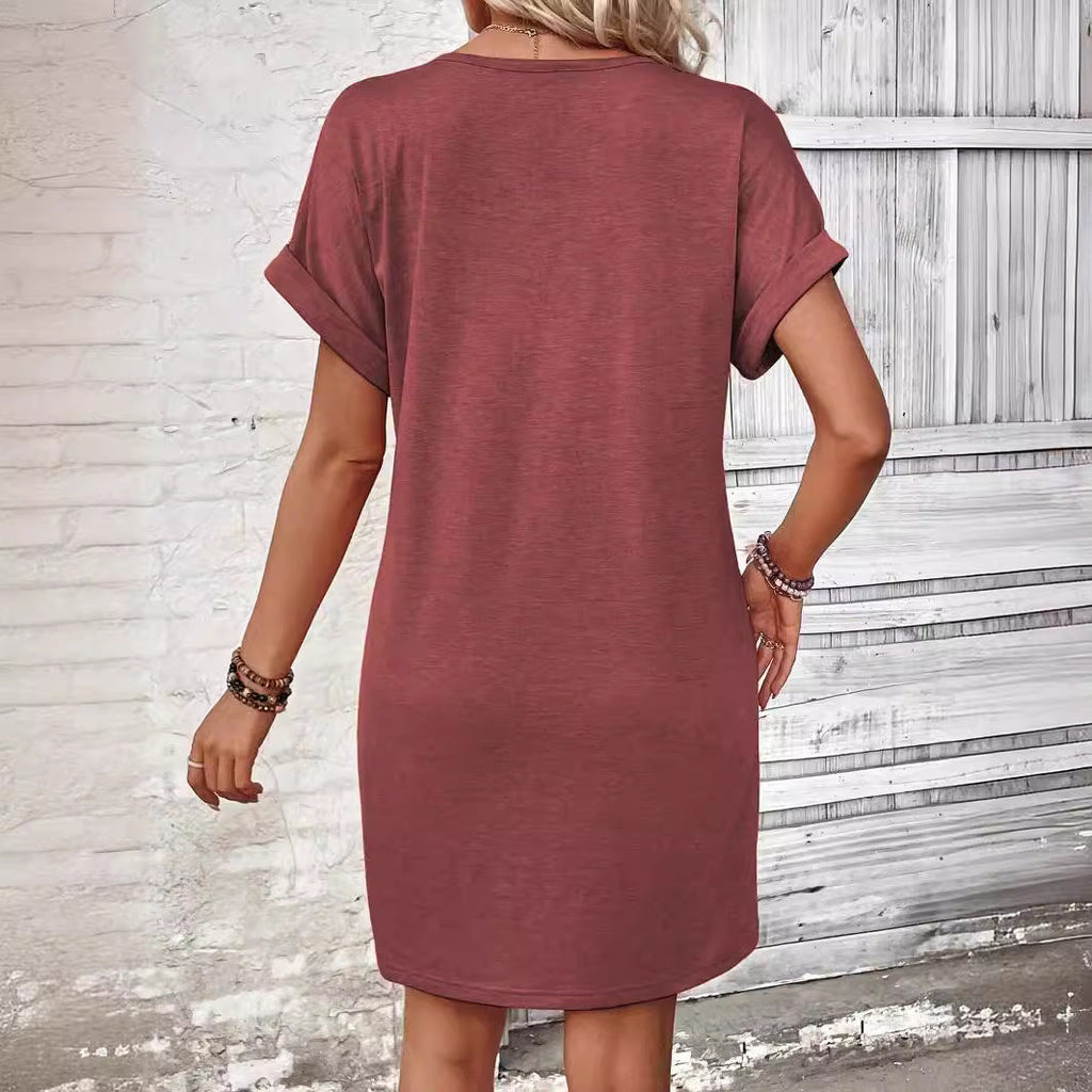 Vestidos de moda para mujer, lisos, con botones, cuello de pico y mangas remangadas