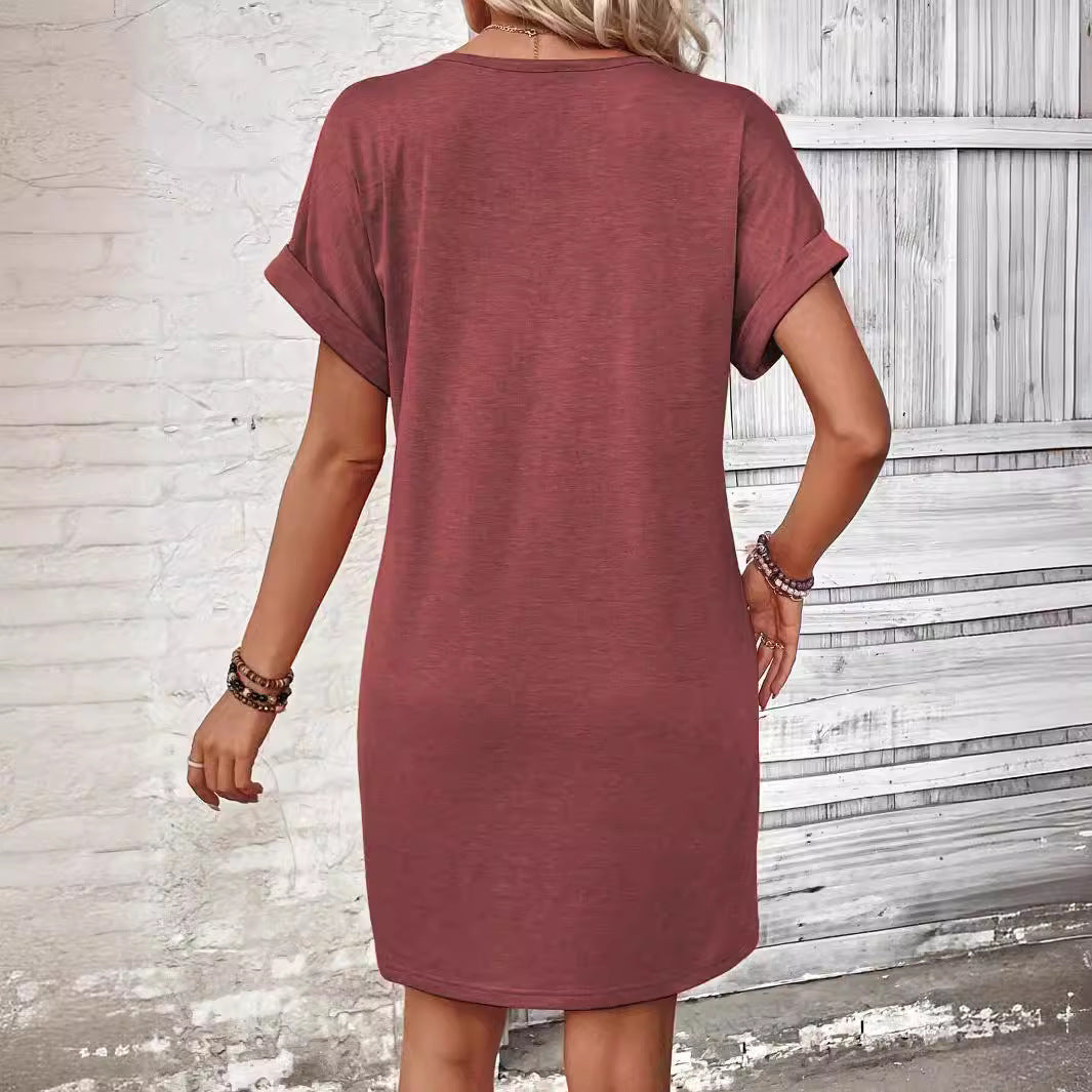 Vestidos de moda para mujer, lisos, con botones, cuello de pico y mangas remangadas