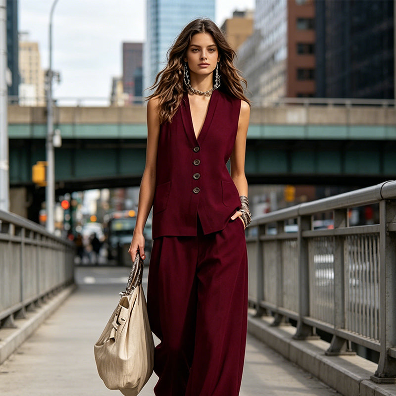 Completo da donna a 2 pezzi con gilet senza maniche e pantaloni