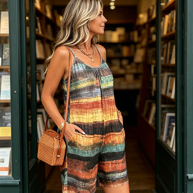 Women's Striped Spaghetti Strap Romper with Pockets