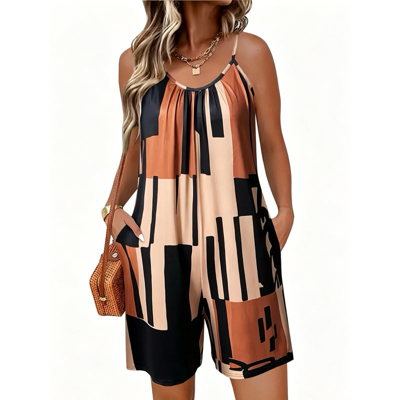 Women's Striped Spaghetti Strap Romper with Pockets