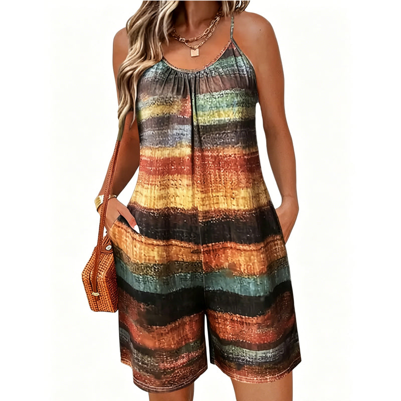 Women's Striped Spaghetti Strap Romper with Pockets