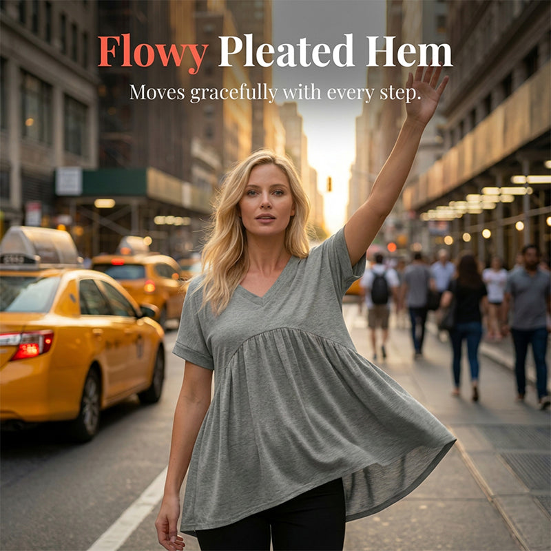 Casual T-shirt met losse pasvorm, plooien en soepelvallend model