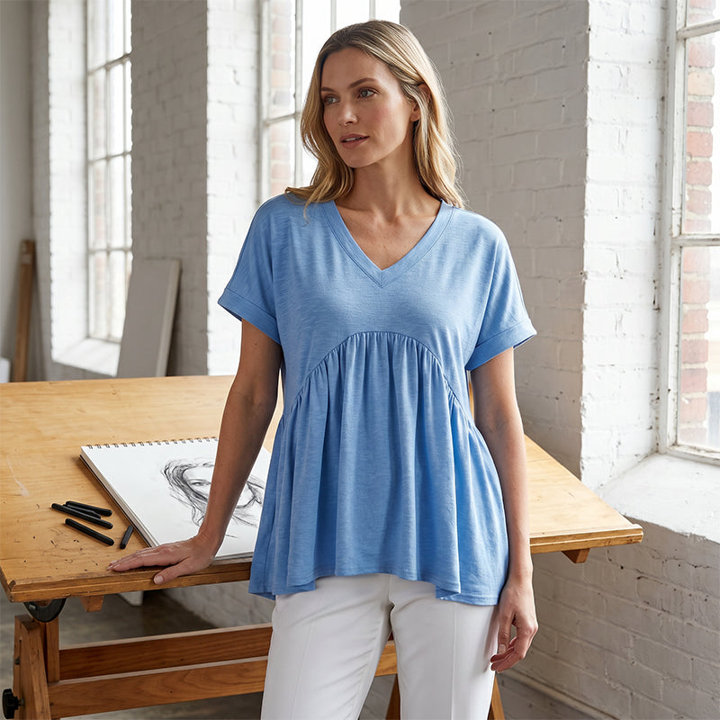 Casual T-shirt met losse pasvorm, plooien en soepelvallend model