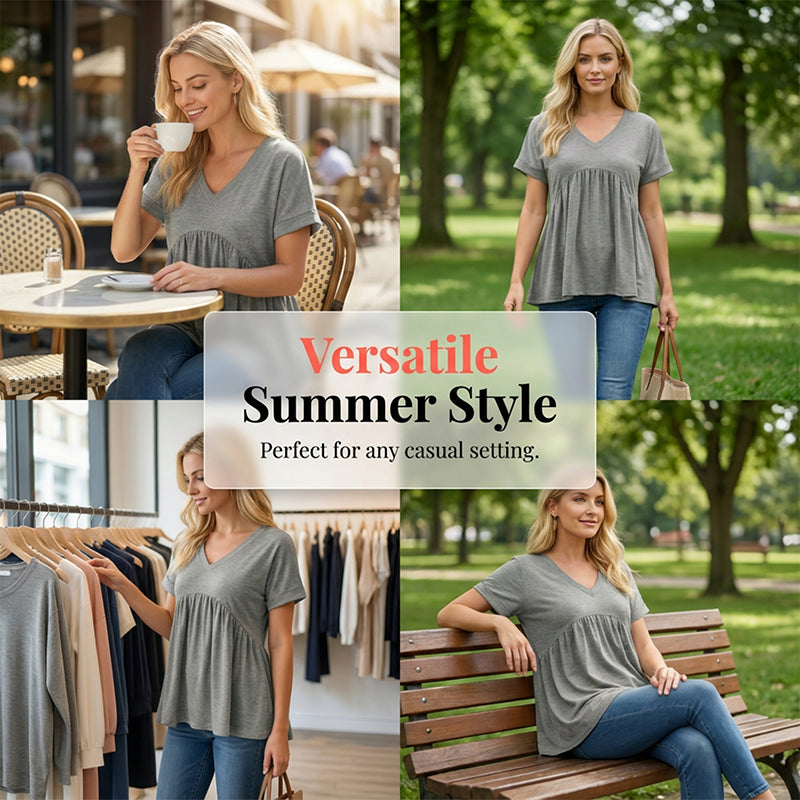 Casual T-shirt met losse pasvorm, plooien en soepelvallend model