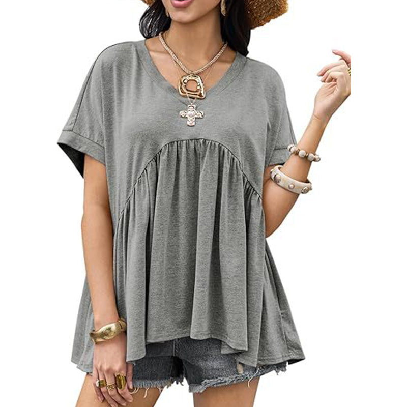Casual T-shirt met losse pasvorm, plooien en soepelvallend model