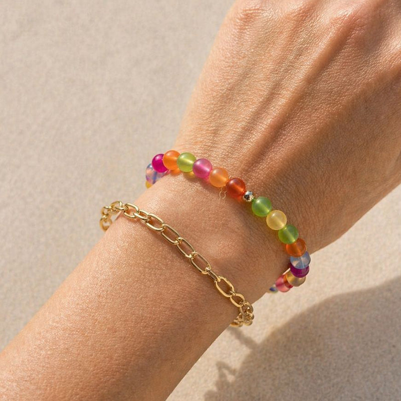 Kralenketting met kattenoogstenen in regenboogkleuren