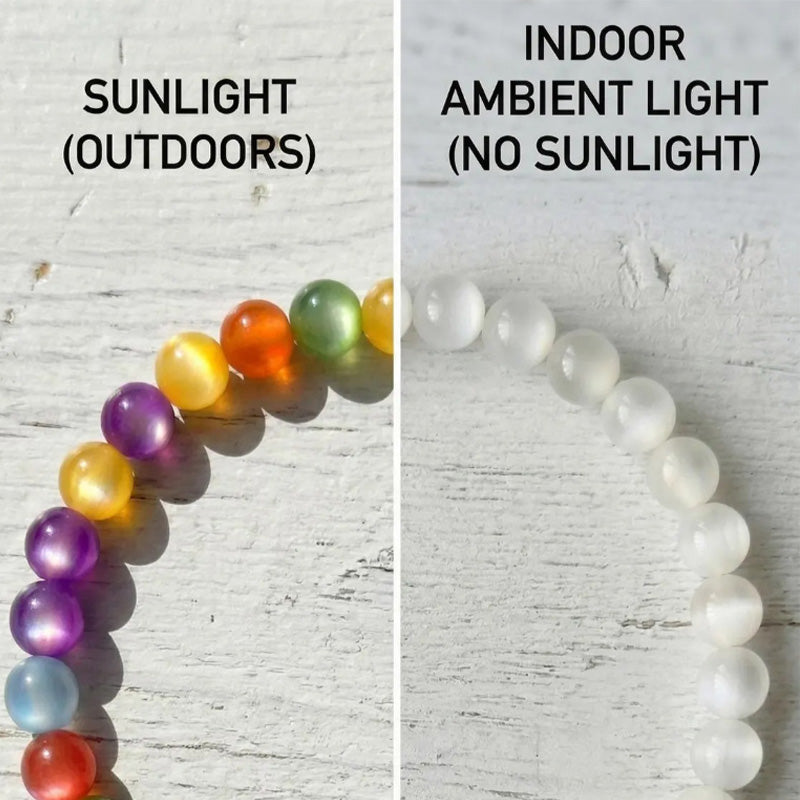 Kralenketting met kattenoogstenen in regenboogkleuren
