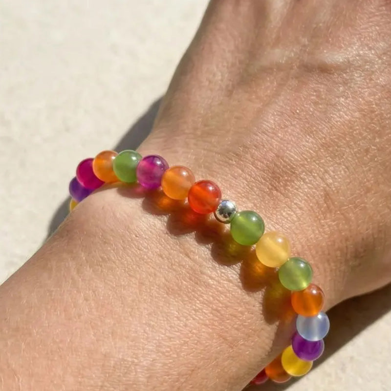 Kralenketting met kattenoogstenen in regenboogkleuren