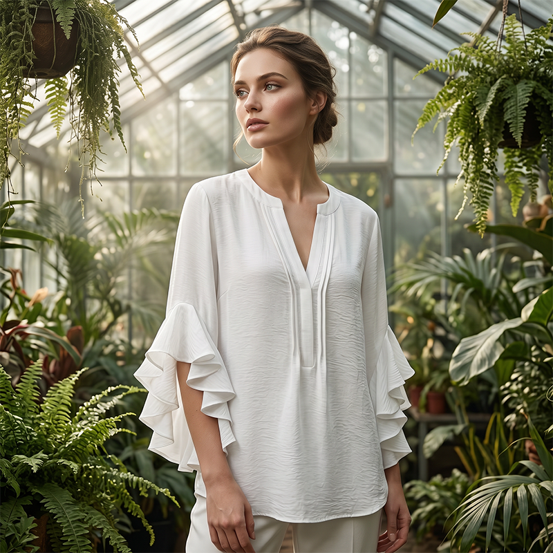 Casual top voor dames met V-hals en ruches