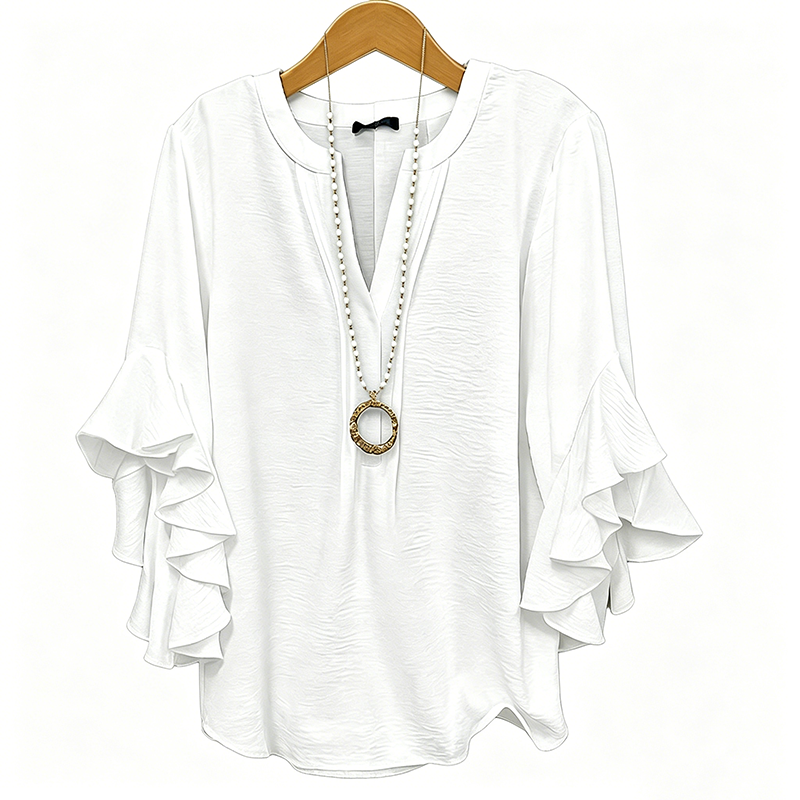 Casual top voor dames met V-hals en ruches