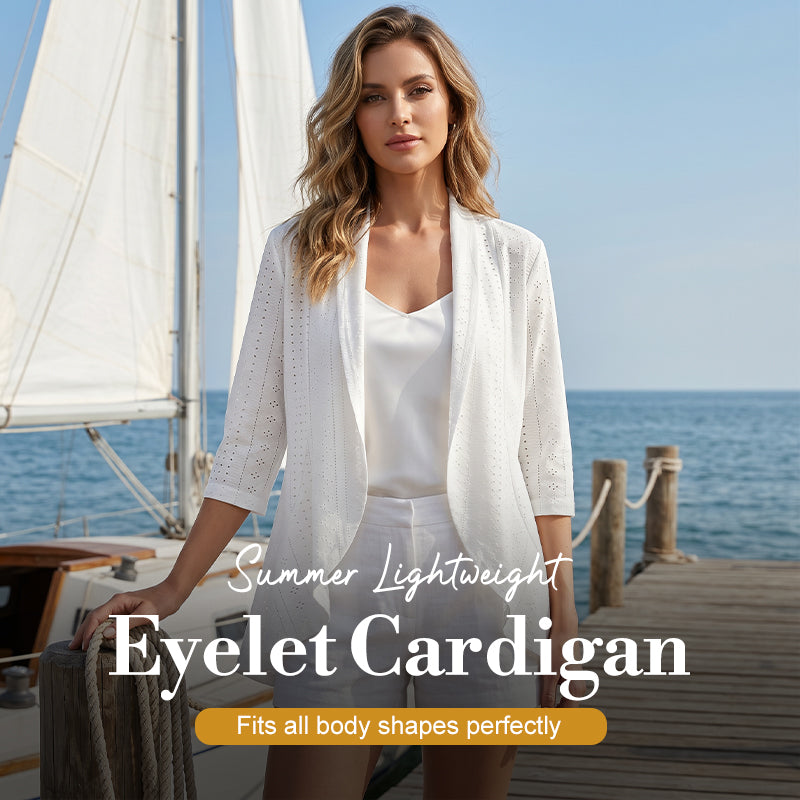 Cardigan estivo leggero da donna con ricami traforati