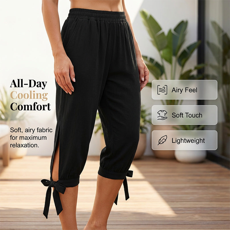Pantalones capri casuales para mujer con cintura elástica