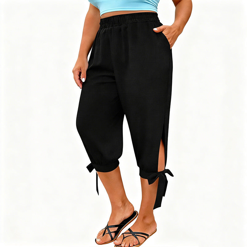 Pantalones capri casuales para mujer con cintura elástica