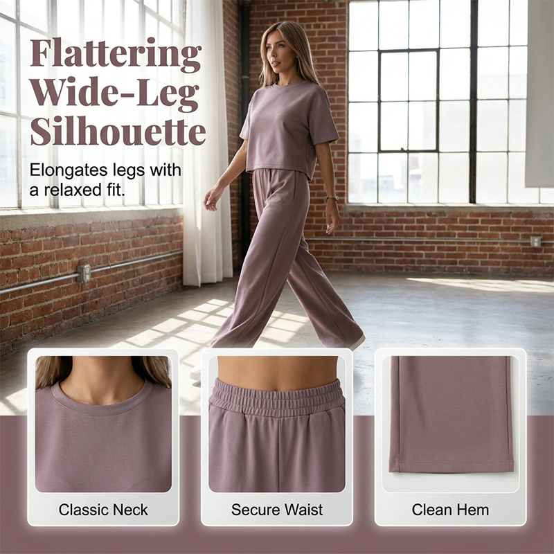 Conjunto de top y pantalones de pierna ancha para mujer