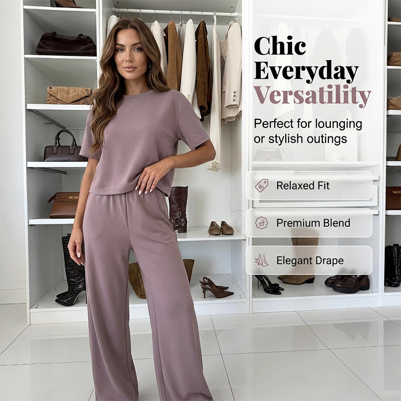 Conjunto de top y pantalones de pierna ancha para mujer