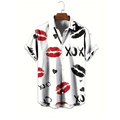 Camisa de manga corta con estampado de besos y botones para hombre