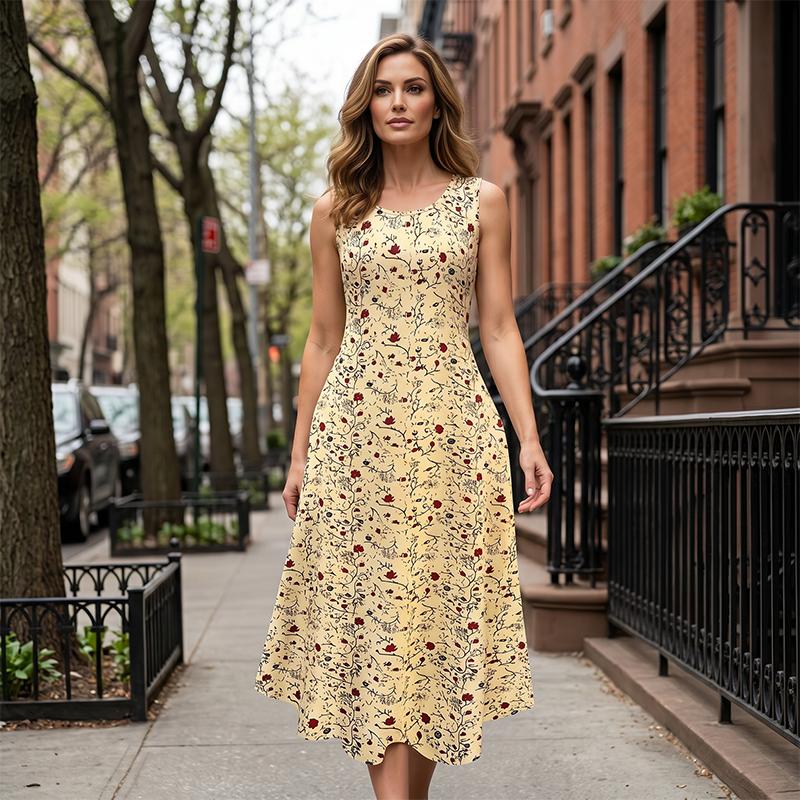 Women's Floral Print Sleeveless Maxi Dress with Pockets