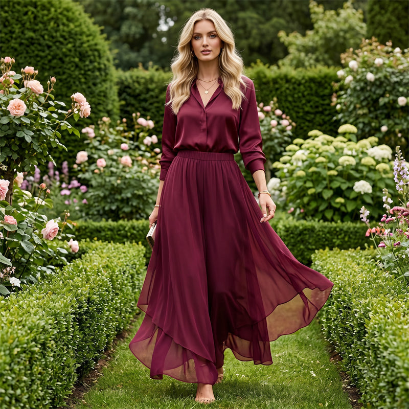 Pantaloni da donna asimmetrici in chiffon a gamba larga