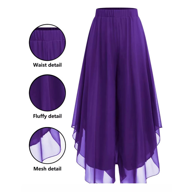 Pantaloni da donna asimmetrici in chiffon a gamba larga