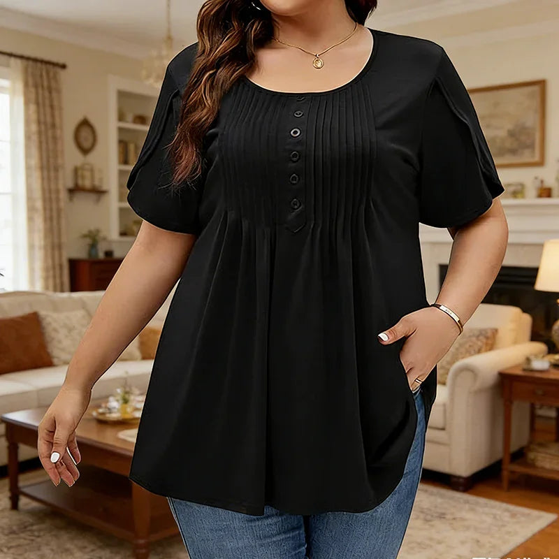 NUEVO: camiseta de manga abullonada plisada para mujer - Elegante y holgada - Básico chic