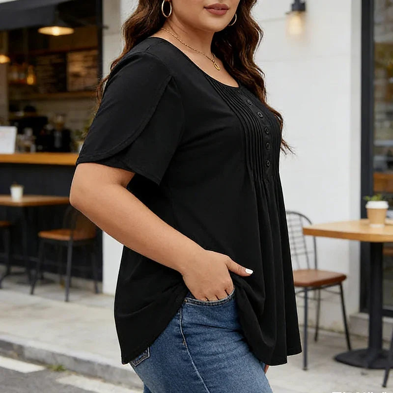 NUEVO: camiseta de manga abullonada plisada para mujer - Elegante y holgada - Básico chic