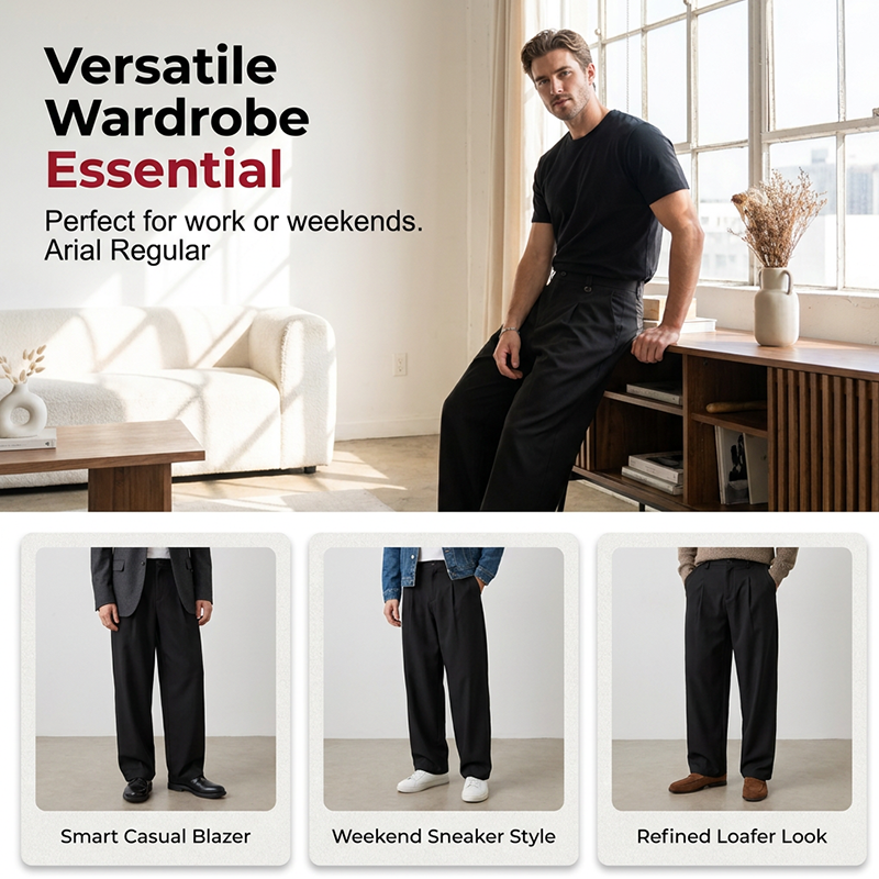 Pantalones de traje clásicos de pierna ancha para hombre ¨C resistentes a las arrugas y de corte entallado