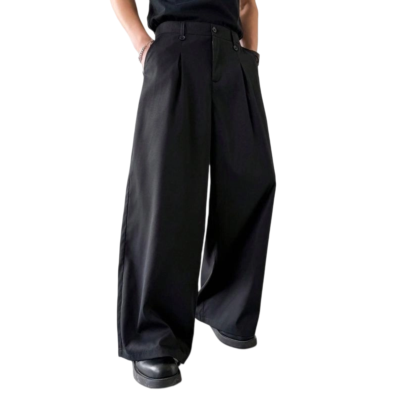 Pantalones de traje clásicos de pierna ancha para hombre ¨C resistentes a las arrugas y de corte entallado