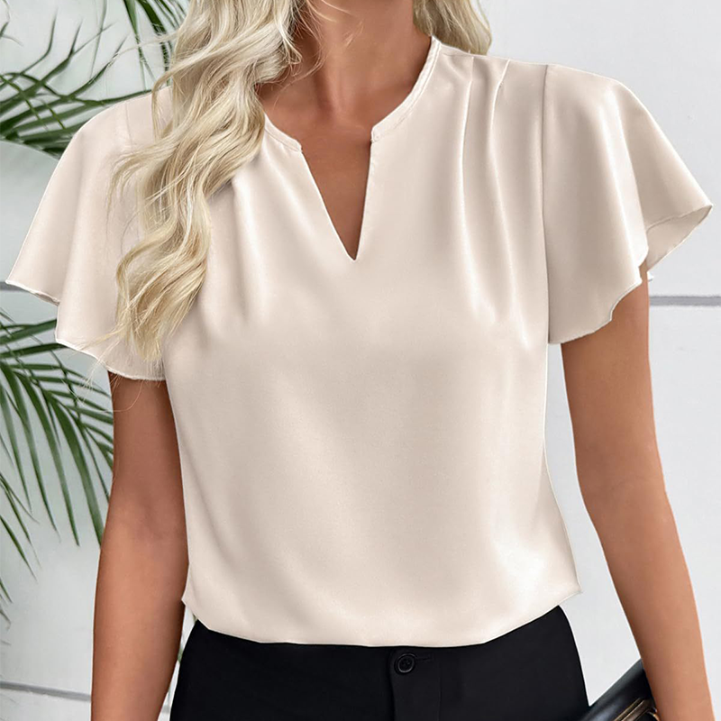 Blusa de mujer con escote en V y mangas con volantes