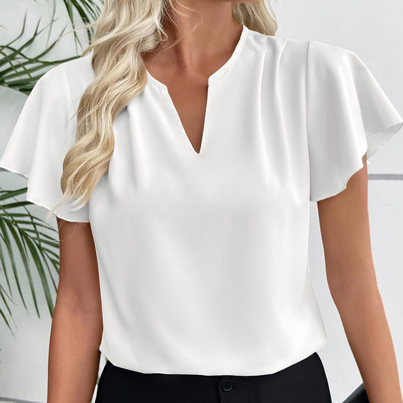 Blusa de mujer con escote en V y mangas con volantes