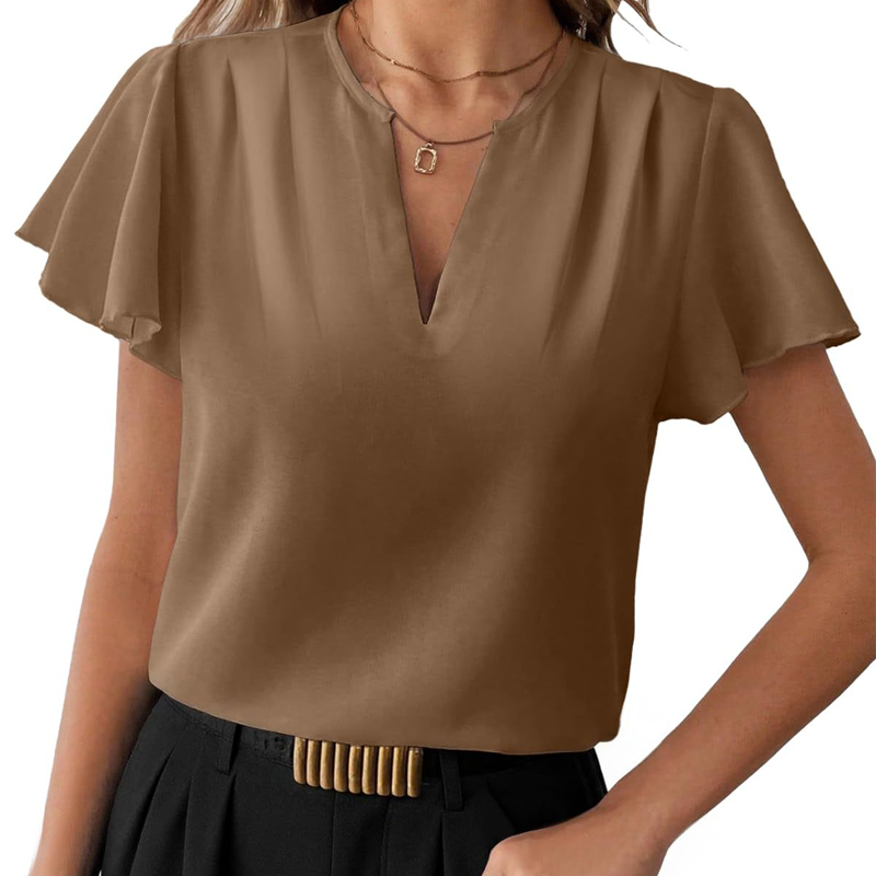 Blusa de mujer con escote en V y mangas con volantes