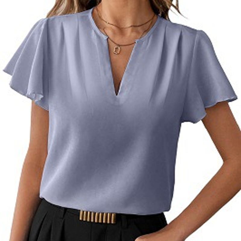 Blusa de mujer con escote en V y mangas con volantes