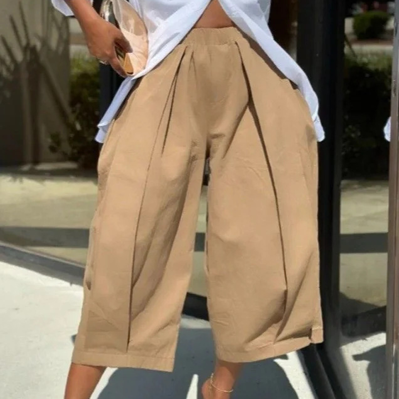 Pantalones cortos plisados informales de pierna ancha para mujer