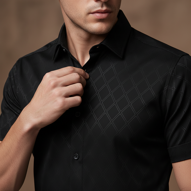 Men's Textured Black Short Sleeve Shirt