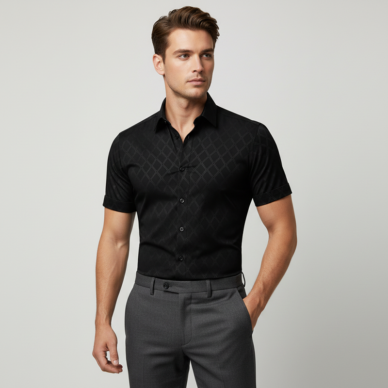 Men's Textured Black Short Sleeve Shirt