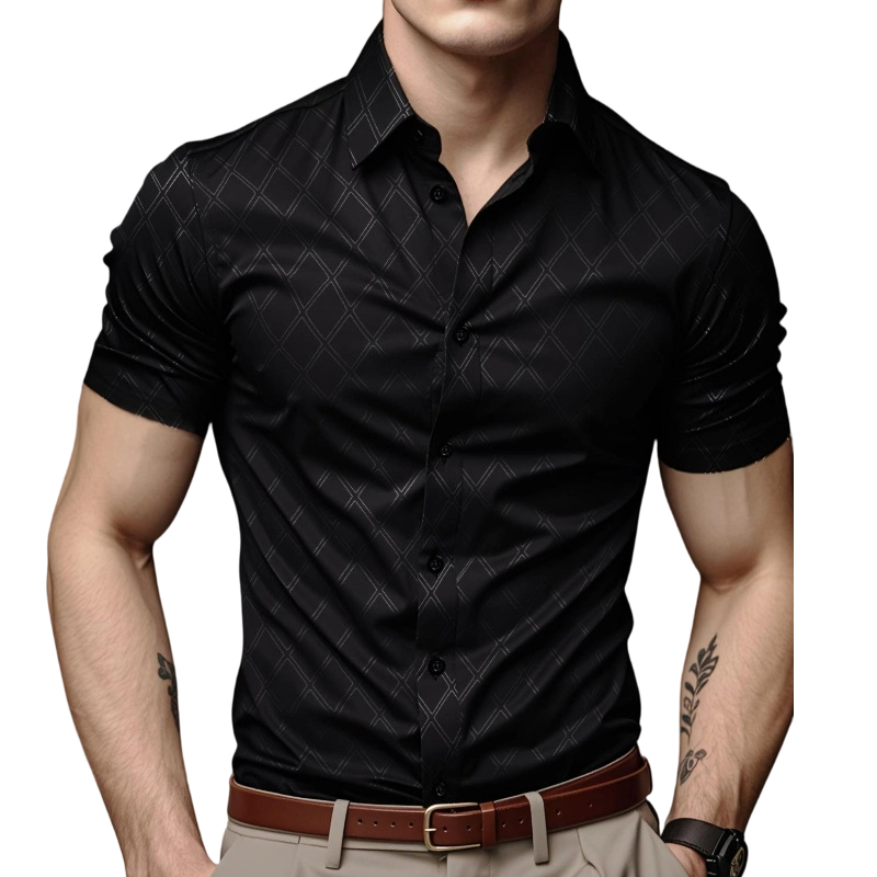 Men's Textured Black Short Sleeve Shirt