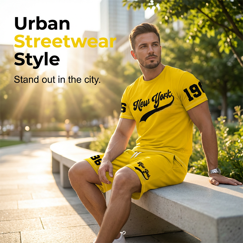 Conjunto de camiseta estampada y pantalones cortos de verano para hombre