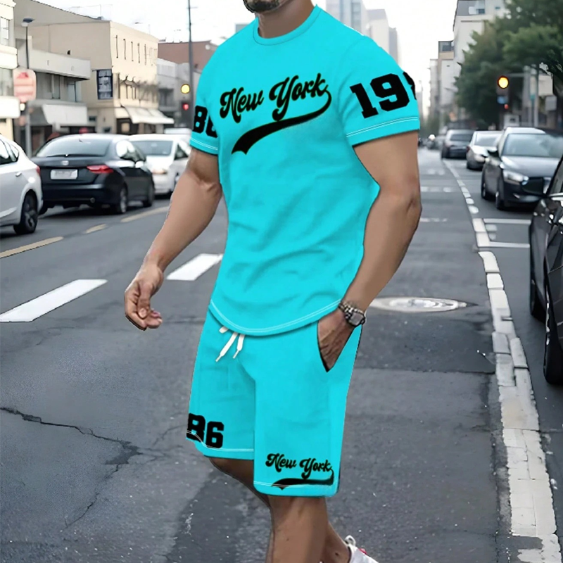 Conjunto de camiseta estampada y pantalones cortos de verano para hombre