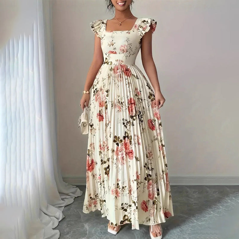 Elegante geplooide maxi-jurk met bloemenprint