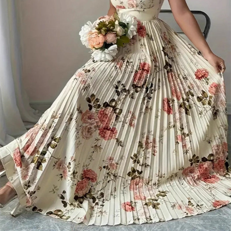 Elegante geplooide maxi-jurk met bloemenprint