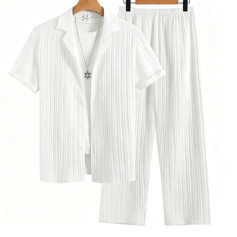 Men's Ribbed Texture Shirt & Pants Set