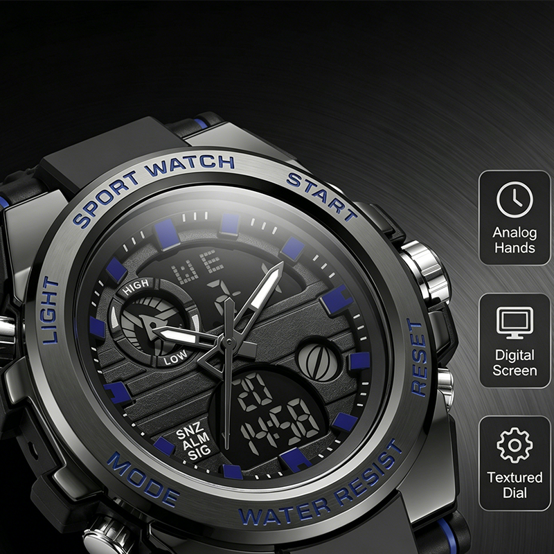 NOW Men's Waterproof Sports Watch ¨C Dual Display & Shock-Resistant ¨C Outdoor Essential