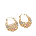 Gold-Plated Crescent Hoop Earrings with Enamel Flowers